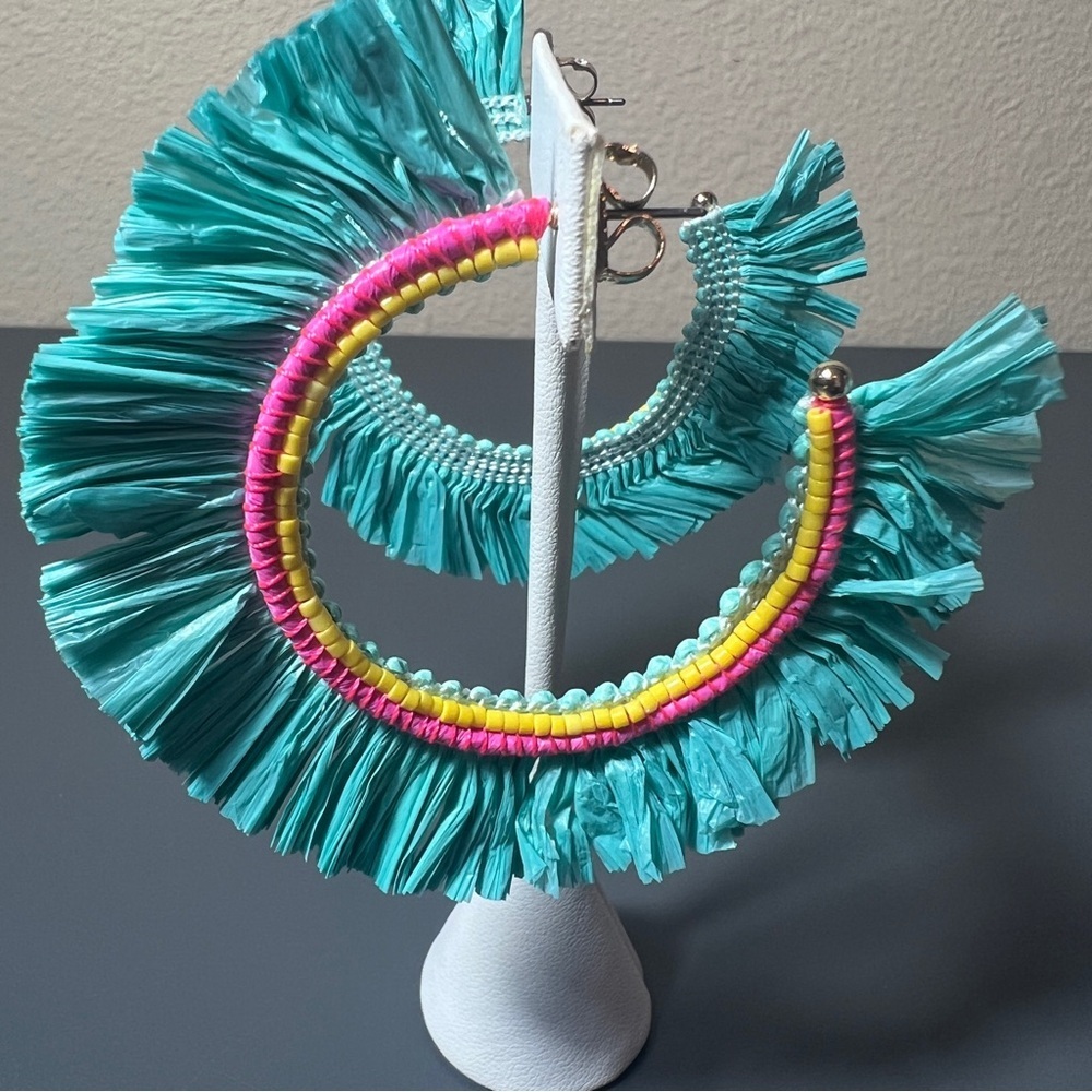 Straw Husk Earrings 3 Pairs Pink Turquoise - Picture 3 of 8
